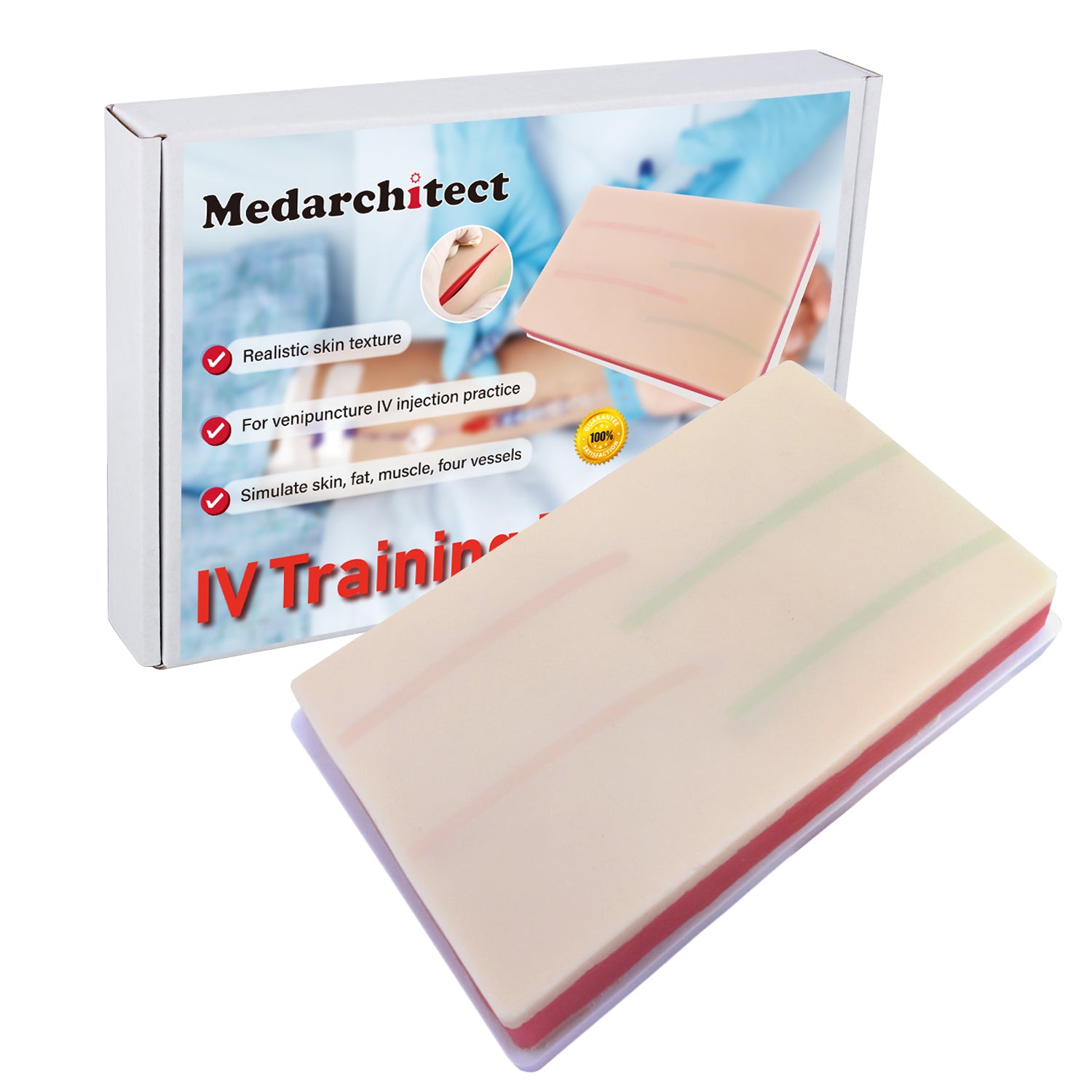 Venipuncture IV Injection Training Pad Model with 4 Veins Imbedded and 3 Skin Layers for Medical Students Doctors Nurses Practice - [shop_medarchitect]