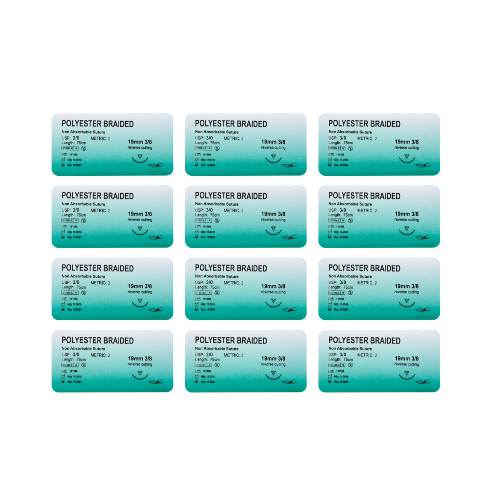 12 PCS Polyester Braided Sutures with Needle 4/0 3/0 2/0