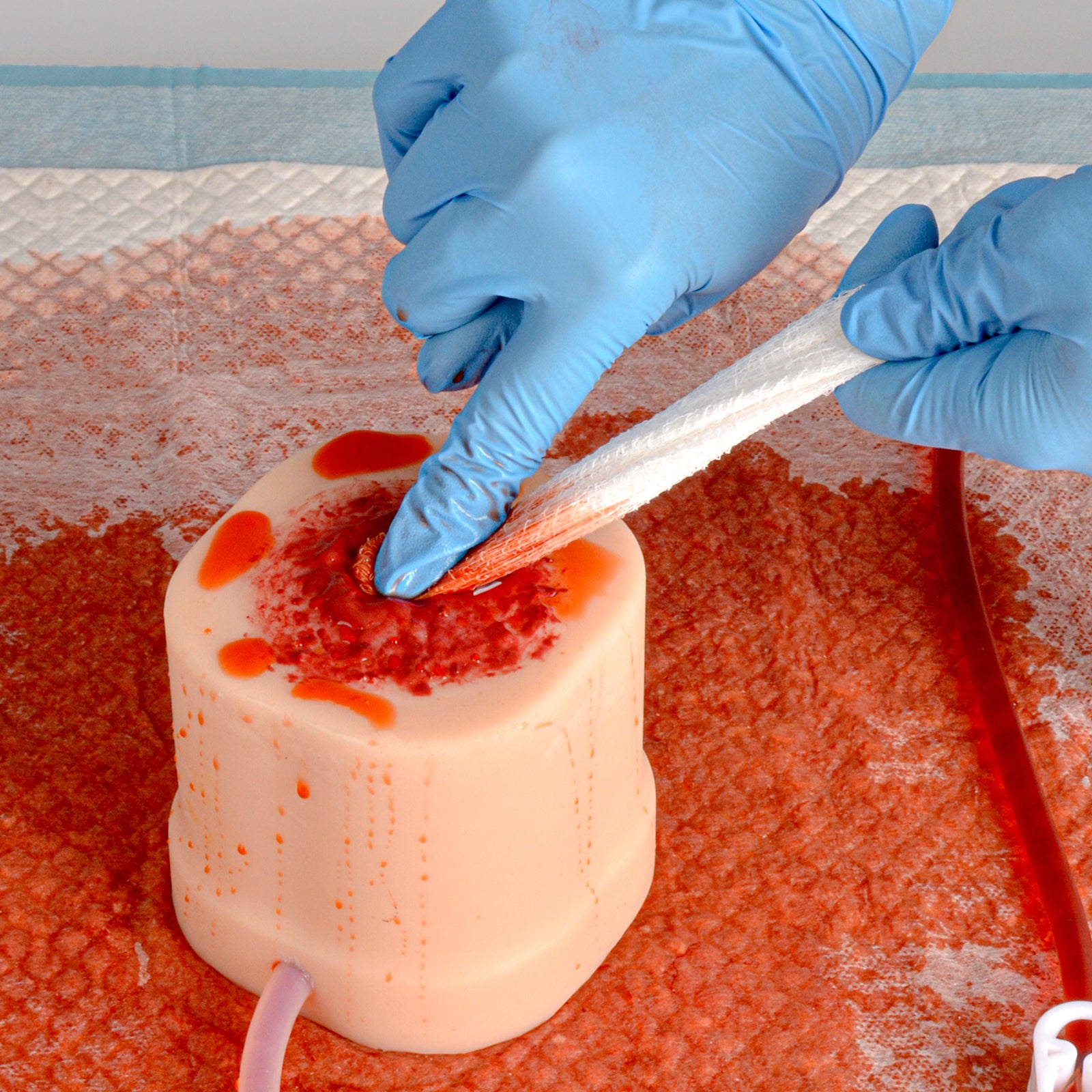 Hemostatic Gauze Packing Inside Realistic Wound Cavity