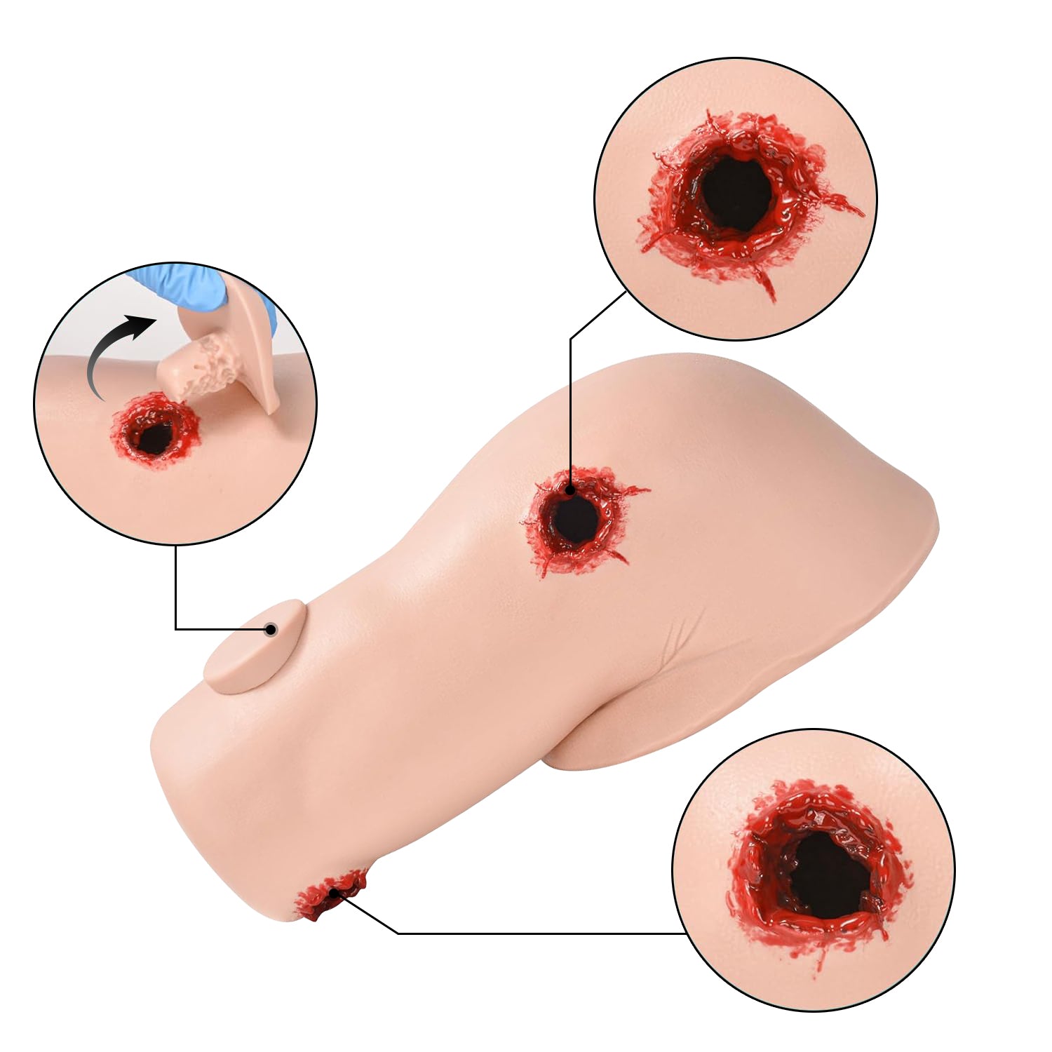 Three Different Gunshot Wound Details On Upper Arm Simulator