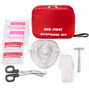 AED Emergency First Aid Kit Include CPR Rescue Mask Pocket Resuscitator with One Way Valve, Gloves, Razor, Scissors, Gauze Pads, and Cleansing Wipes for AED Training - [shop_medarchitect]