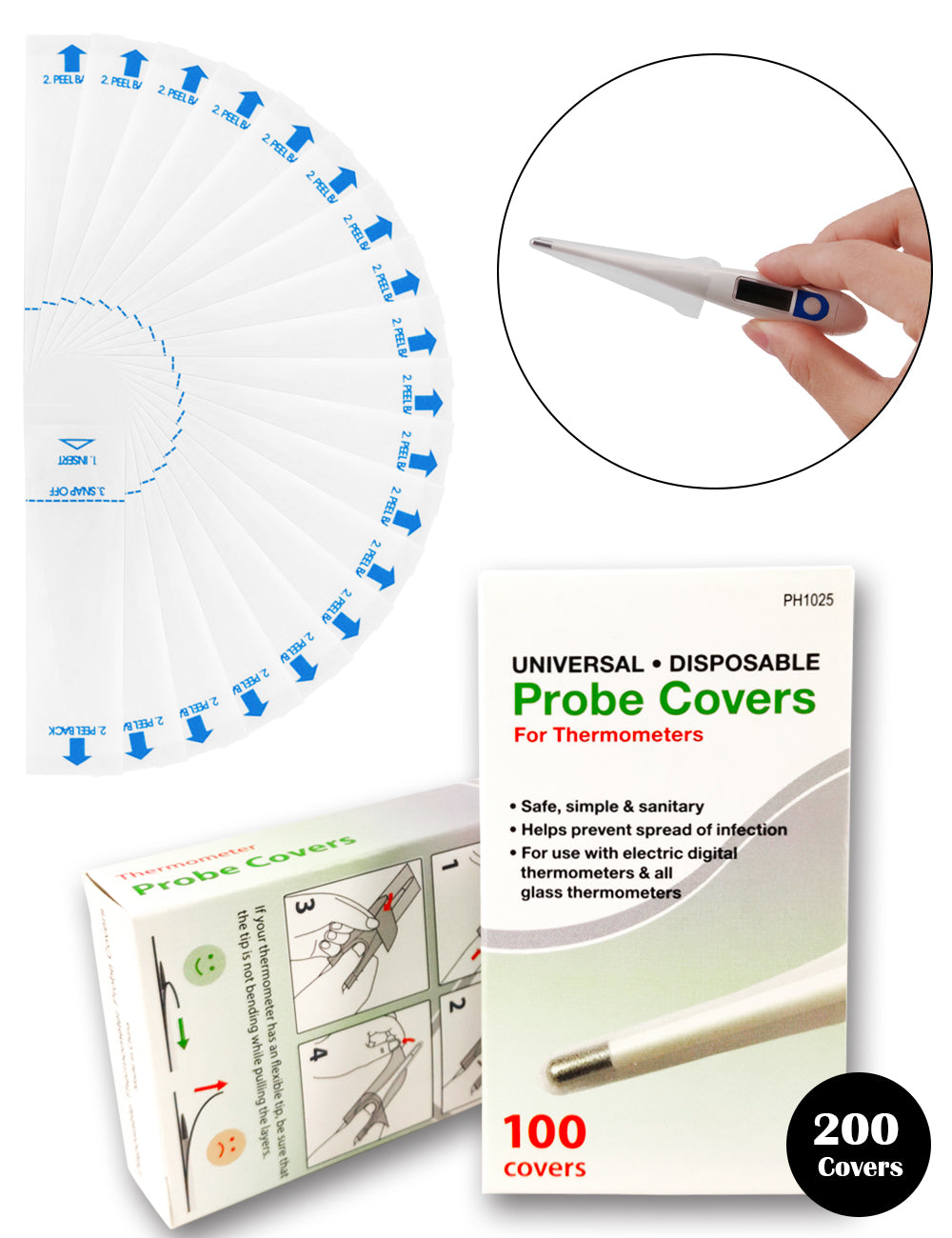Medarchitect 200 Covers Digital Thermometer Probe Covers for Universal Oral Rectum Armpit Electronic Thermometer Hygienic Sanitary Disposable Plastic Covers - [shop_medarchitect]